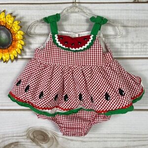 Blueberi Boulevard Baby Girls Watermelon Gingham Romper Red White 9M